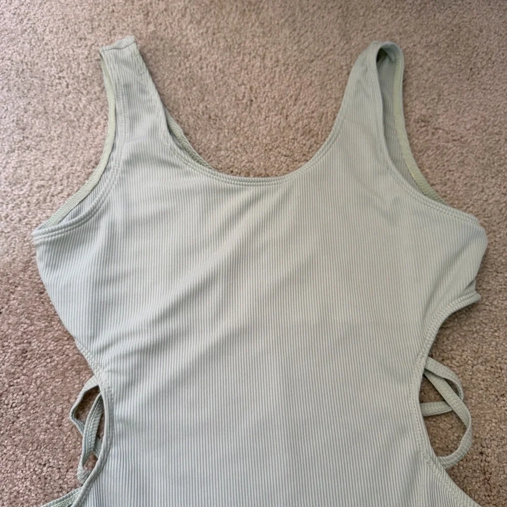 Girls Swimwear Mint Green Ribbed Knit One Piece Cut Out Swim Bathing Suit 14